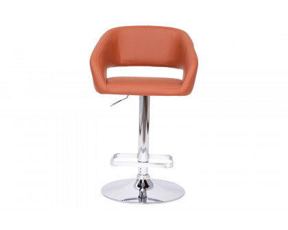 BLNK Erik Vinyl Adjustable Height Bar Stool with Rounded Mid-Back and Chrome Base - Cognac