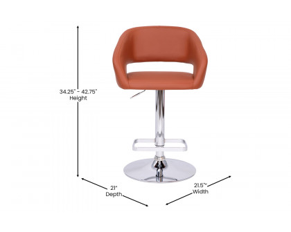 BLNK Erik Vinyl Adjustable Height Bar Stool with Rounded Mid-Back and Chrome Base - Cognac