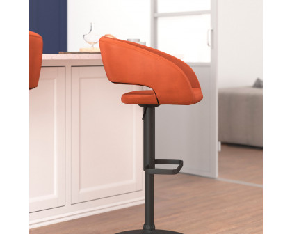 BLNK Erik Vinyl Adjustable Height Bar Stool with Rounded Mid-Back and Black Base - Cognac