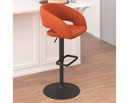 BLNK Erik Vinyl Adjustable Height Bar Stool with Rounded Mid-Back and Black Base - Cognac