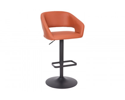 BLNK Erik Vinyl Adjustable Height Bar Stool with Rounded Mid-Back and Black Base - Cognac