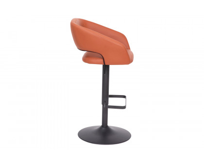 BLNK Erik Vinyl Adjustable Height Bar Stool with Rounded Mid-Back and Black Base - Cognac