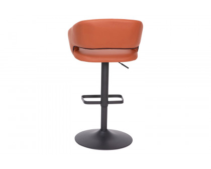 BLNK Erik Vinyl Adjustable Height Bar Stool with Rounded Mid-Back and Black Base - Cognac