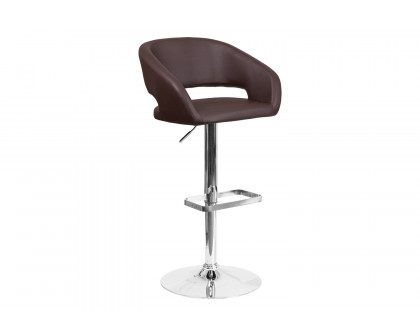 BLNK Erik Vinyl Adjustable Height Bar Stool with Rounded Mid-Back and Chrome Base - Brown