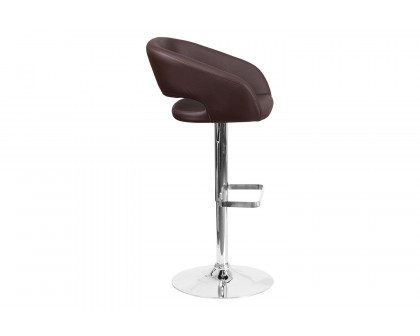 BLNK Erik Vinyl Adjustable Height Bar Stool with Rounded Mid-Back and Chrome Base - Brown