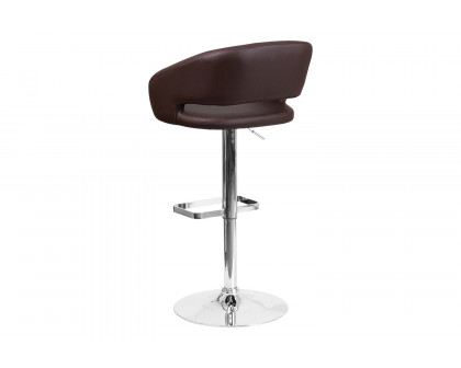 BLNK Erik Vinyl Adjustable Height Bar Stool with Rounded Mid-Back and Chrome Base - Brown