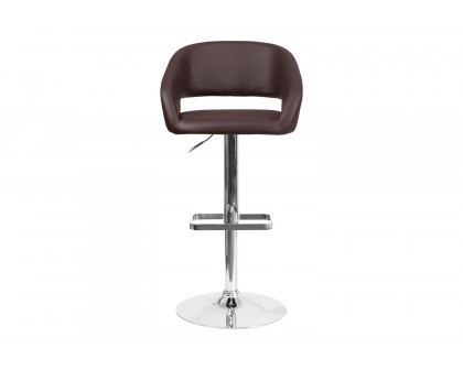 BLNK Erik Vinyl Adjustable Height Bar Stool with Rounded Mid-Back and Chrome Base - Brown