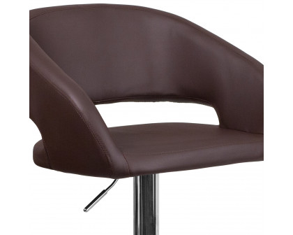 BLNK Erik Vinyl Adjustable Height Bar Stool with Rounded Mid-Back and Chrome Base - Brown