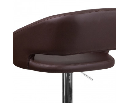 BLNK Erik Vinyl Adjustable Height Bar Stool with Rounded Mid-Back and Chrome Base - Brown