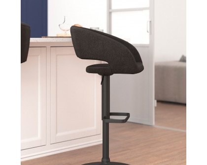 BLNK Erik Fabric Adjustable Height Bar Stool with Rounded Mid-Back and Black Base - Charcoal