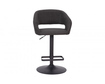 BLNK Erik Fabric Adjustable Height Bar Stool with Rounded Mid-Back and Black Base - Charcoal