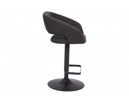 BLNK Erik Fabric Adjustable Height Bar Stool with Rounded Mid-Back and Black Base - Charcoal