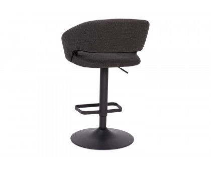 BLNK Erik Fabric Adjustable Height Bar Stool with Rounded Mid-Back and Black Base - Charcoal