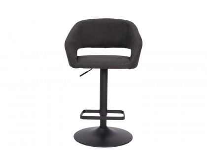 BLNK Erik Fabric Adjustable Height Bar Stool with Rounded Mid-Back and Black Base - Charcoal