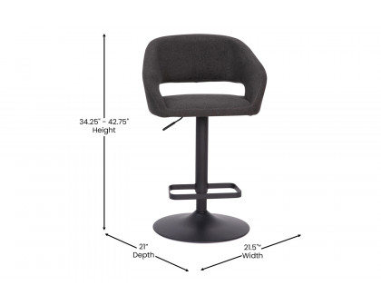 BLNK Erik Fabric Adjustable Height Bar Stool with Rounded Mid-Back and Black Base - Charcoal