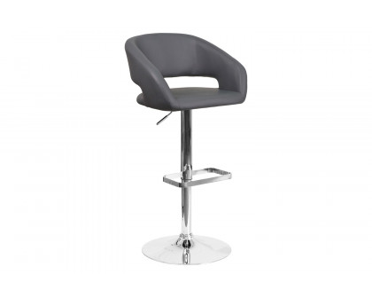 BLNK Erik Vinyl Adjustable Height Bar Stool with Rounded Mid-Back and Chrome Base - Gray