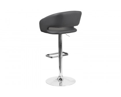 BLNK Erik Vinyl Adjustable Height Bar Stool with Rounded Mid-Back and Chrome Base - Gray