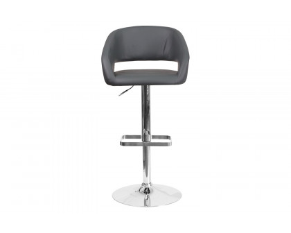 BLNK Erik Vinyl Adjustable Height Bar Stool with Rounded Mid-Back and Chrome Base - Gray