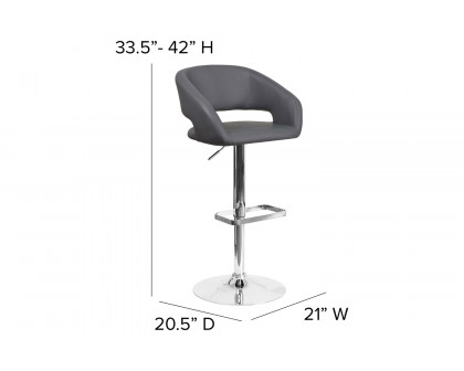 BLNK Erik Vinyl Adjustable Height Bar Stool with Rounded Mid-Back and Chrome Base - Gray