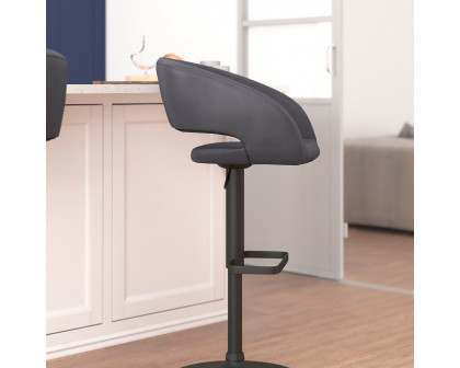 BLNK™ Erik Vinyl Adjustable Height Bar Stool with Rounded Mid-Back and Black Base - Gray