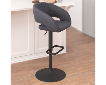 BLNK™ Erik Vinyl Adjustable Height Bar Stool with Rounded Mid-Back and Black Base - Gray