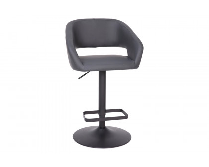 BLNK™ Erik Vinyl Adjustable Height Bar Stool with Rounded Mid-Back and Black Base - Gray