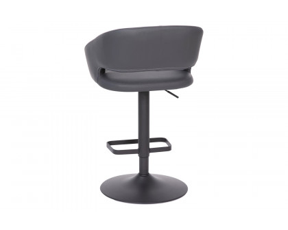 BLNK™ Erik Vinyl Adjustable Height Bar Stool with Rounded Mid-Back and Black Base - Gray