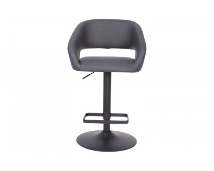 BLNK™ Erik Vinyl Adjustable Height Bar Stool with Rounded Mid-Back and Black Base - Gray