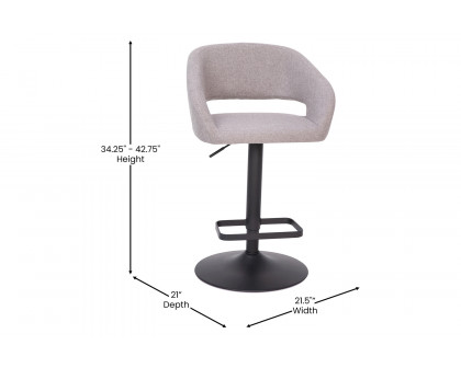 BLNK™ Erik Vinyl Adjustable Height Bar Stool with Rounded Mid-Back and Black Base - Gray