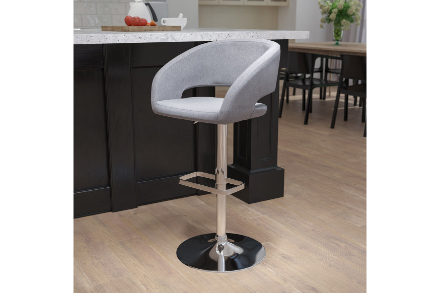 BLNK™ Erik Fabric Adjustable Height Bar Stool with Rounded Mid-Back and Chrome Base - Gray