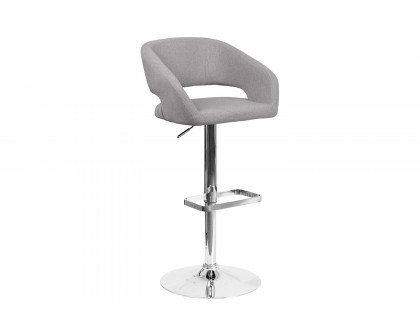 BLNK™ Erik Fabric Adjustable Height Bar Stool with Rounded Mid-Back and Chrome Base - Gray