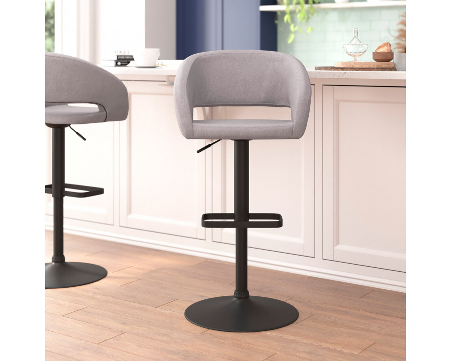 BLNK Erik Fabric Adjustable Height Bar Stool with Rounded Mid-Back and Black Base