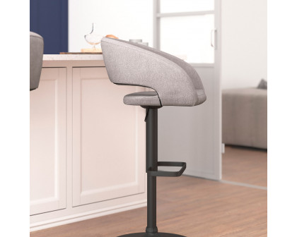 BLNK Erik Fabric Adjustable Height Bar Stool with Rounded Mid-Back and Black Base