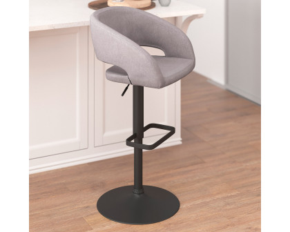 BLNK Erik Fabric Adjustable Height Bar Stool with Rounded Mid-Back and Black Base - Gray