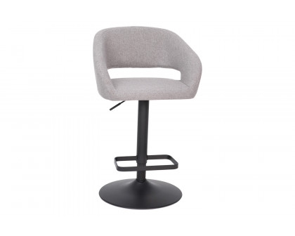 BLNK Erik Fabric Adjustable Height Bar Stool with Rounded Mid-Back and Black Base - Gray