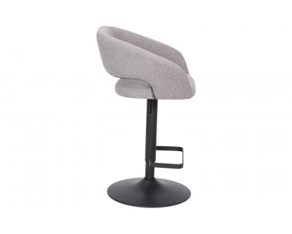 BLNK Erik Fabric Adjustable Height Bar Stool with Rounded Mid-Back and Black Base - Gray