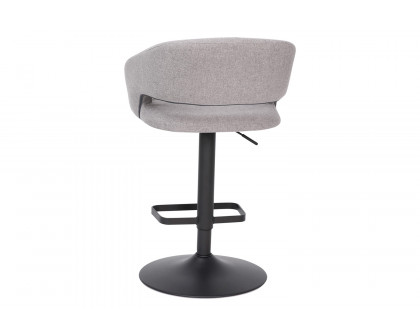 BLNK Erik Fabric Adjustable Height Bar Stool with Rounded Mid-Back and Black Base - Gray