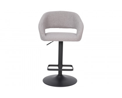 BLNK Erik Fabric Adjustable Height Bar Stool with Rounded Mid-Back and Black Base - Gray