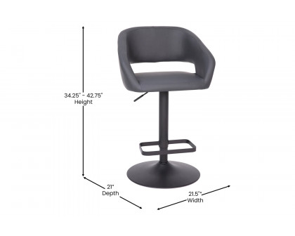 BLNK Erik Fabric Adjustable Height Bar Stool with Rounded Mid-Back and Black Base - Gray