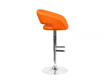 BLNK Erik Vinyl Adjustable Height Bar Stool with Rounded Mid-Back and Chrome Base - Orange