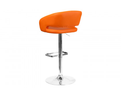 BLNK Erik Vinyl Adjustable Height Bar Stool with Rounded Mid-Back and Chrome Base - Orange