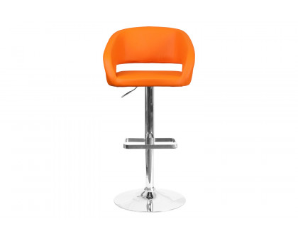 BLNK Erik Vinyl Adjustable Height Bar Stool with Rounded Mid-Back and Chrome Base - Orange