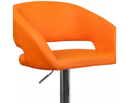 BLNK Erik Vinyl Adjustable Height Bar Stool with Rounded Mid-Back and Chrome Base - Orange