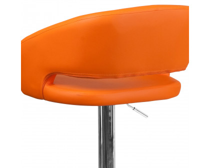 BLNK Erik Vinyl Adjustable Height Bar Stool with Rounded Mid-Back and Chrome Base - Orange