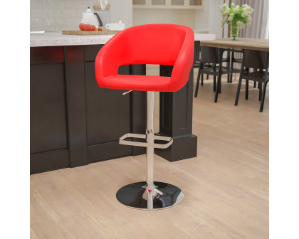 BLNK - Erik Vinyl Adjustable Height Bar Stool with Rounded Mid-Back and Chrome Base