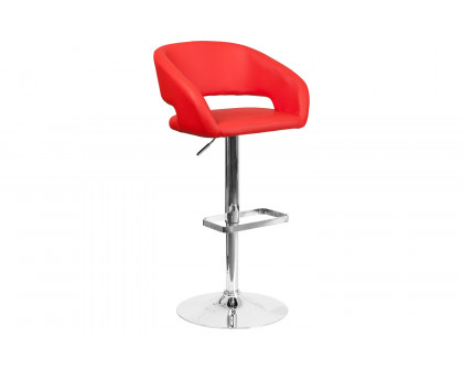 BLNK Erik Vinyl Adjustable Height Bar Stool with Rounded Mid-Back and Chrome Base - Red