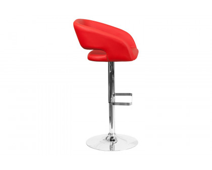 BLNK Erik Vinyl Adjustable Height Bar Stool with Rounded Mid-Back and Chrome Base - Red