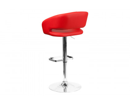 BLNK Erik Vinyl Adjustable Height Bar Stool with Rounded Mid-Back and Chrome Base - Red