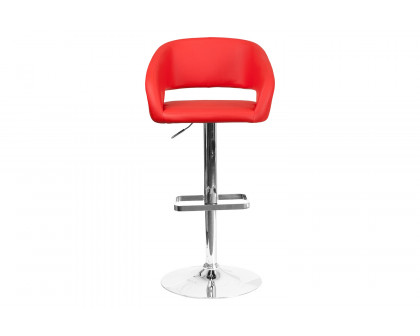 BLNK Erik Vinyl Adjustable Height Bar Stool with Rounded Mid-Back and Chrome Base - Red