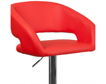 BLNK Erik Vinyl Adjustable Height Bar Stool with Rounded Mid-Back and Chrome Base - Red